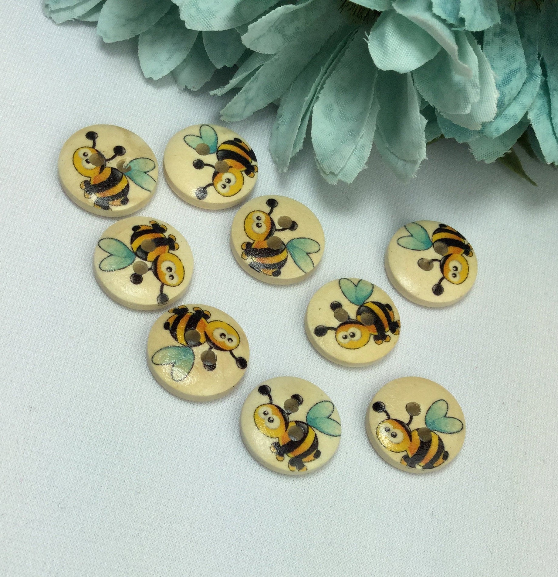 Set of 5 Wooden Bumble Bee Buttons Etsy
