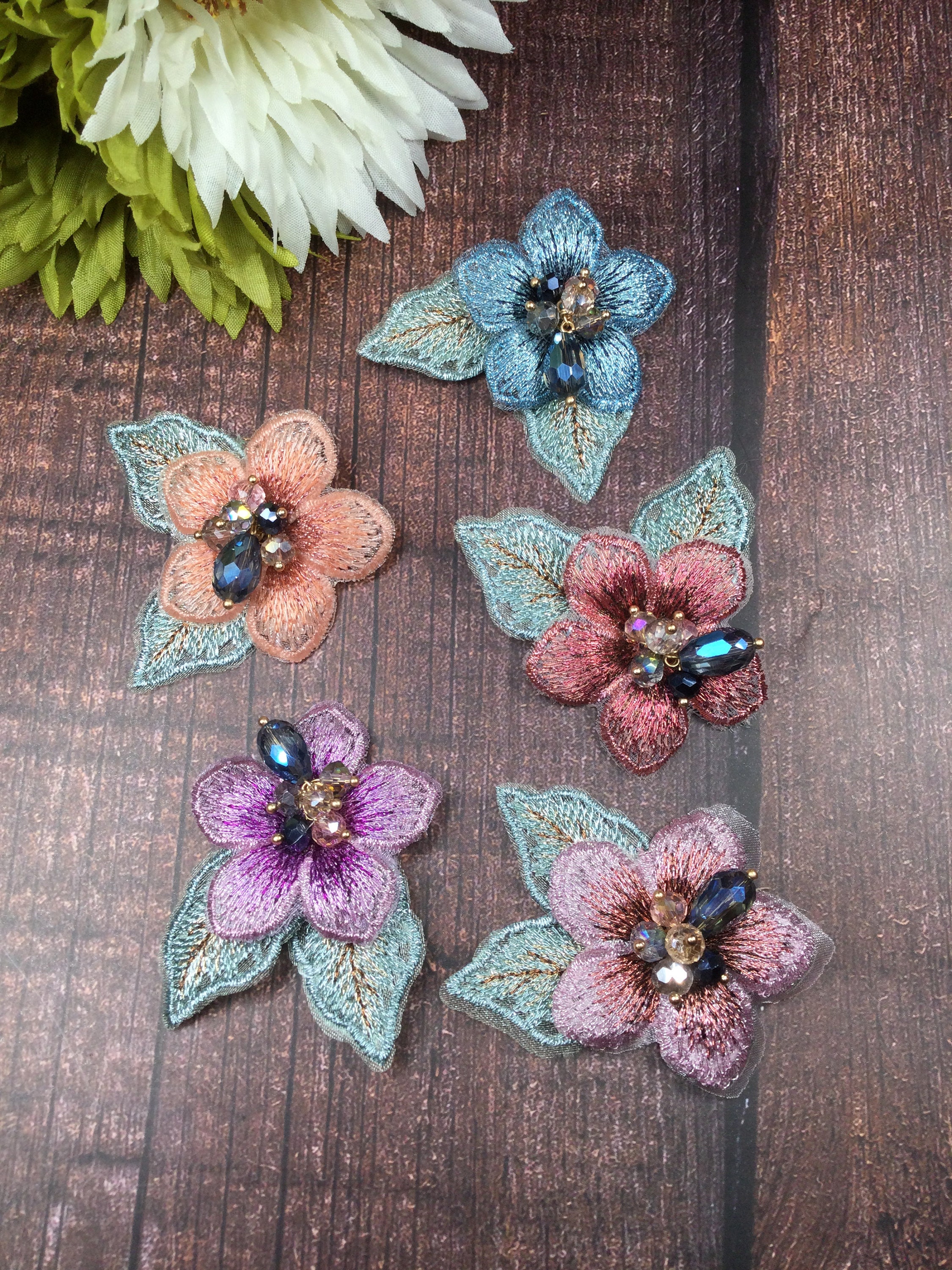 Embellished embroidered flower appliqués in 5 colors Etsy