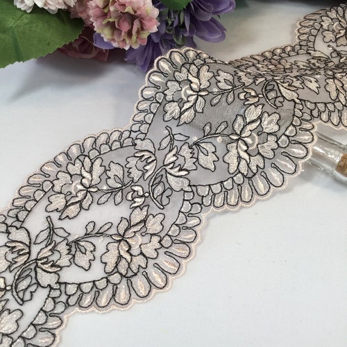 Beaded Black Lace Trim by the Yard Sequin Lace Pearl Lace Etsy