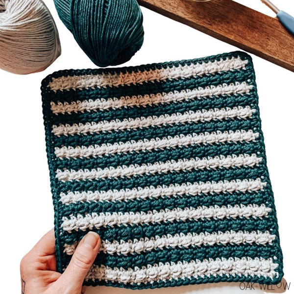 CROCHET PATTERN - Crochet Dishcloth - Washcloth - Home Decor - Beginner Crochet Pattern - Stripey Wipey Dishcloth
