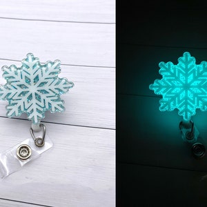 Snowflake Badge Reel, Glow in the Dark Badge Reel, Christmas Badge Reel, Winter badge reel, Holiday Badge Reel