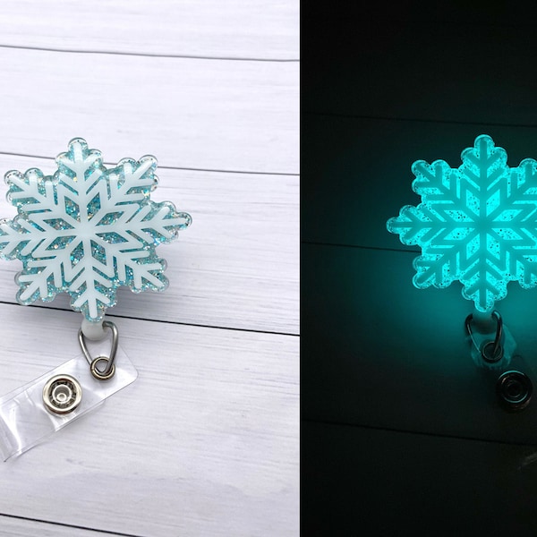 Snowflake Badge Reel, Glow in the Dark Badge Reel, Christmas Badge Reel, Winter badge reel, Holiday Badge Reel