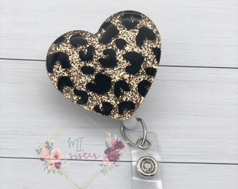Leopard Print Heart Badge Reel, Nurse Badge Reel, Nurse Gift, badge reel