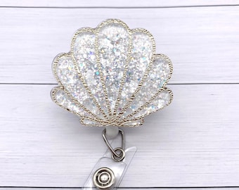 Shell Badge Reel, Clam ID holder, Clamshell, Nurse Gift, Teacher Lanyard