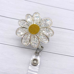 Bobine de badge marguerite, support d'identification de fleur, bobine de badge de printemps, bobine de badge d'été, bobine de badge mignon, bobine de badge d'infirmière