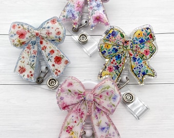 Floral Bow Badge Reel, Cute Badge Reel, Nurse badge reel, Spring Badge Holder, Summer Badge Reel