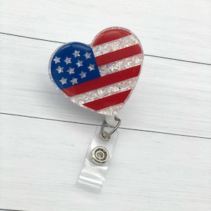 American Flag Heart Badge Reel,  Nurse Badge Reel, Nurse Gift
