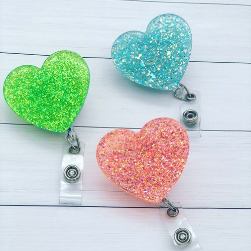 Glitter Heart Badge Reel Nurse Badge Reel ID Badge Holder Etsy