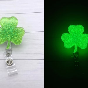 Glow in the Dark Clover Badge Reel, St. Patrick's Day Badge Reel, March Badge Reel, Shamrock badge reel, St. Patty's Day badge reel