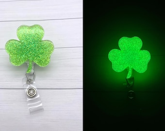 Glow in the Dark Clover Badge Reel, St. Patrick's Day Badge Reel, March Badge Reel, Shamrock badge reel, St. Patty's Day badge reel