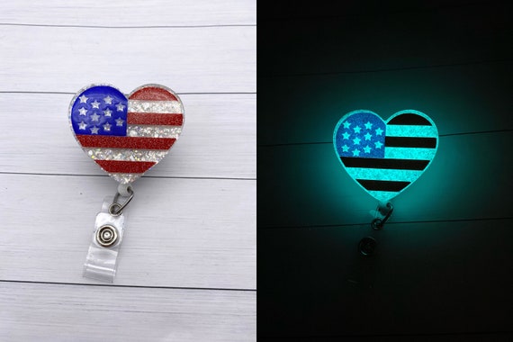 American Flag Heart Badge Reel, Glow in the Dark Badge Reel, Nurse Badge  Reel, Nurse Gift 