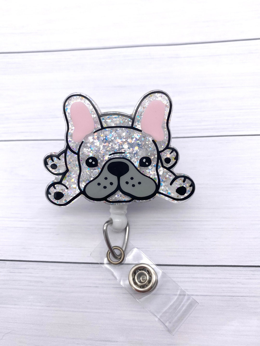 Dog Badge Reel, French Bulldog Badge Reel, Animal ID Holder, Cute Badge