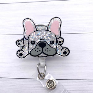 Bobine de badge pour chien, bobine de badge bouledogue français, support d'identification d'animal, bobine de badge mignon