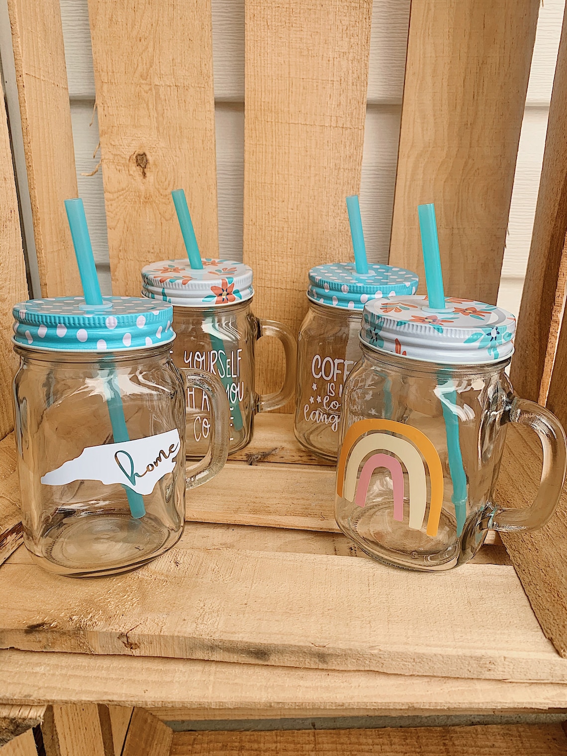 Mason jar with straw and lid Custom Mason Jar Coffee cup Etsy