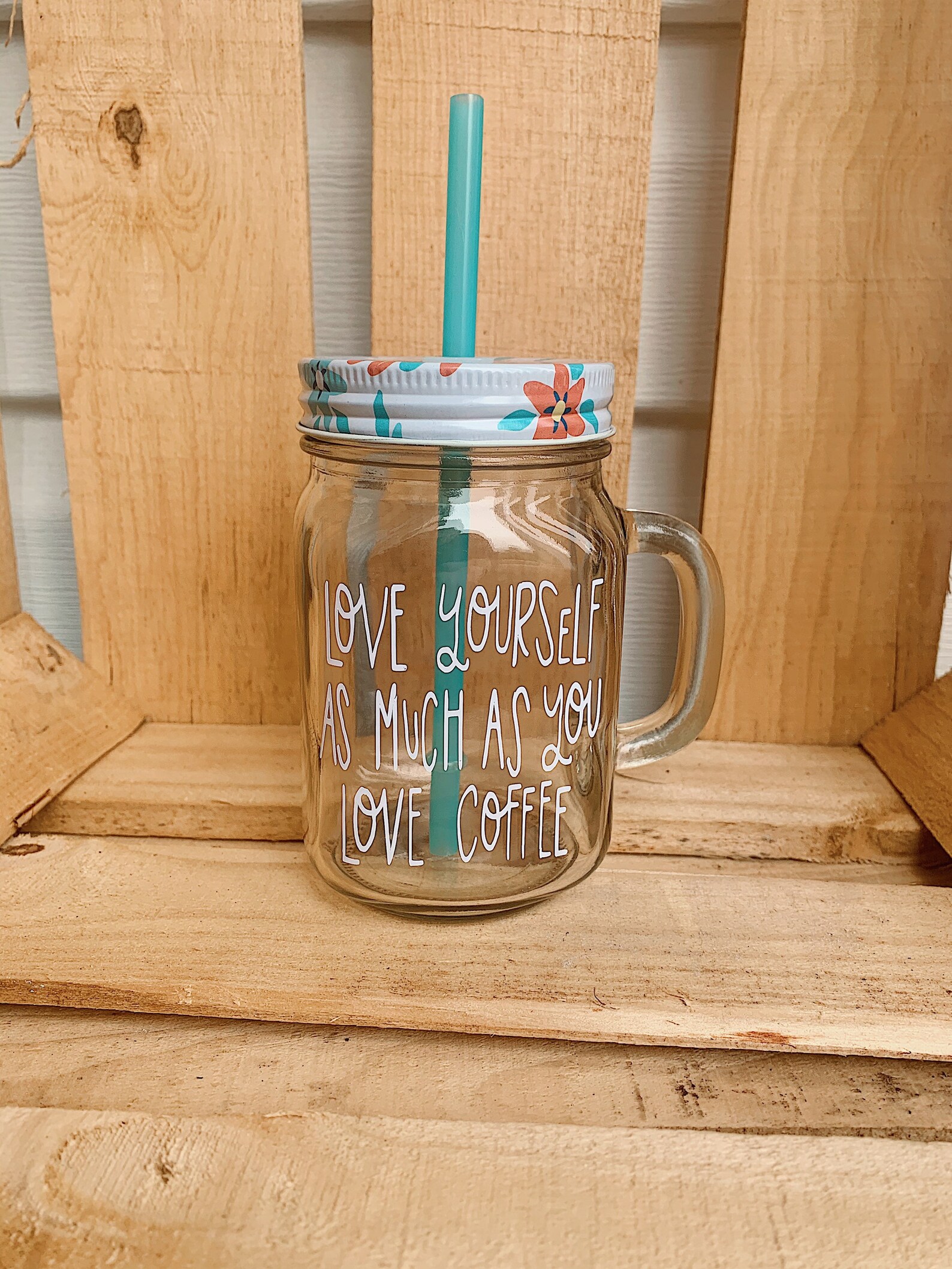 Mason jar with straw and lid Custom Mason Jar Coffee cup Etsy