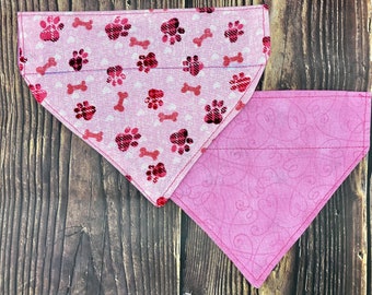 Pink, Pink, and Pink Paws and Bones Over the Collar Reversible Pet Scarf