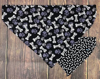 Collar Scarf Bones Reversible Dog Bandana: Handmade Double-Sided Cotton Pet Accessory (Over-the-Collar Fit, Durable, Multi-Size Options)