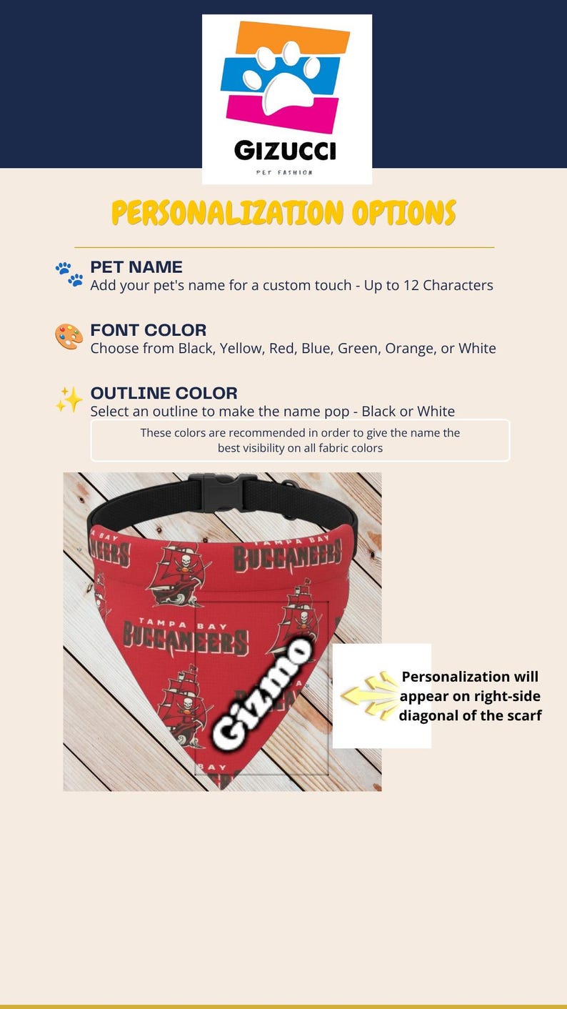 a red scarf with the word "Gizucci" printed on it.