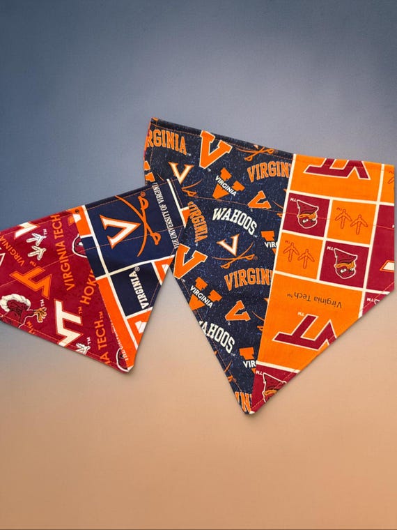A House Divided Personalized Pet Bandana:  Custom Two-Team Bandana, Reversible Cotton Over Collar Design - Handmade, Adjustable Sizes Sm-XL