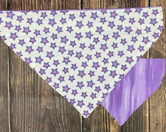 Purple Stars Bandana: Handmade Reversible Cotton Dog Scarf, Over The Collar Fit | Lightweight, Durable, Washable | Multiple Sizes