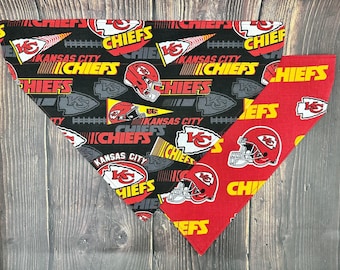 Kansas City Chiefs Dog Bandana Reversible Cotton, Over The Collar Style (Handmade, Secure Fit, Multiple Sizes)
