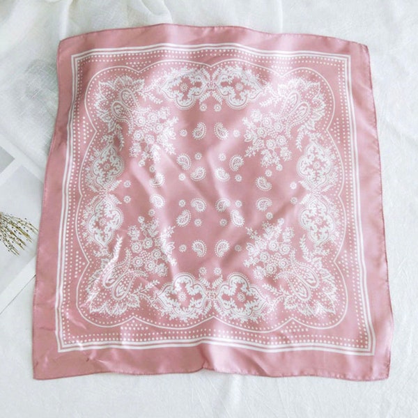 Silky Paisley Scarf, Light Pink Scarf Bandana, Gift for Her