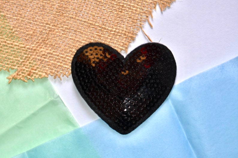 Iron On Black Sequin Heart Patch Brand Cheap Sale Venue 2.8 Applique inch x Wholesale 2.4