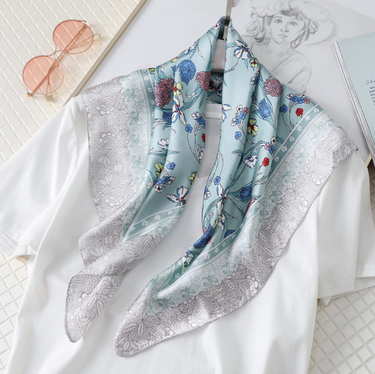 Silky Floral Bandana Satin Bandana - Etsy