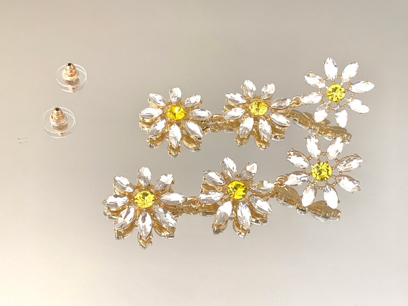 Crystal Daisy Statement Earrings Korean Large Statement Etsy