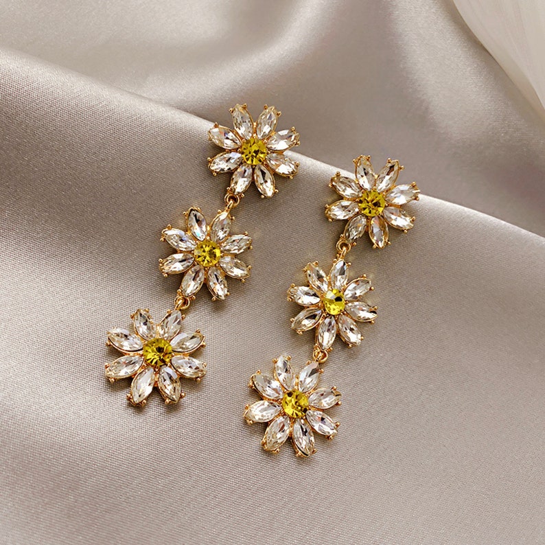 Crystal Daisy Statement Earrings Korean Large Statement Etsy
