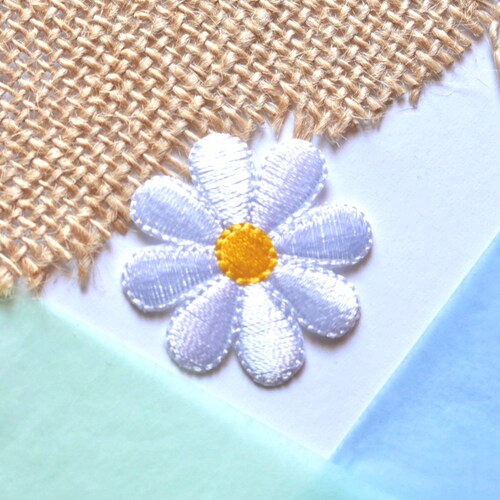Iron on Daisy Patch W/ Stem 3.8 Inches Embroidered Flower Etsy