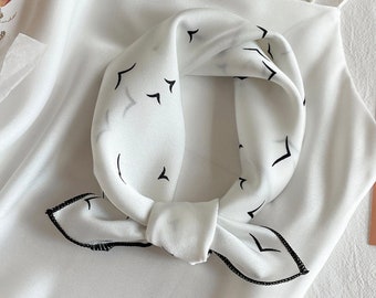 White & Black Silky Scarf, Classic Bandana