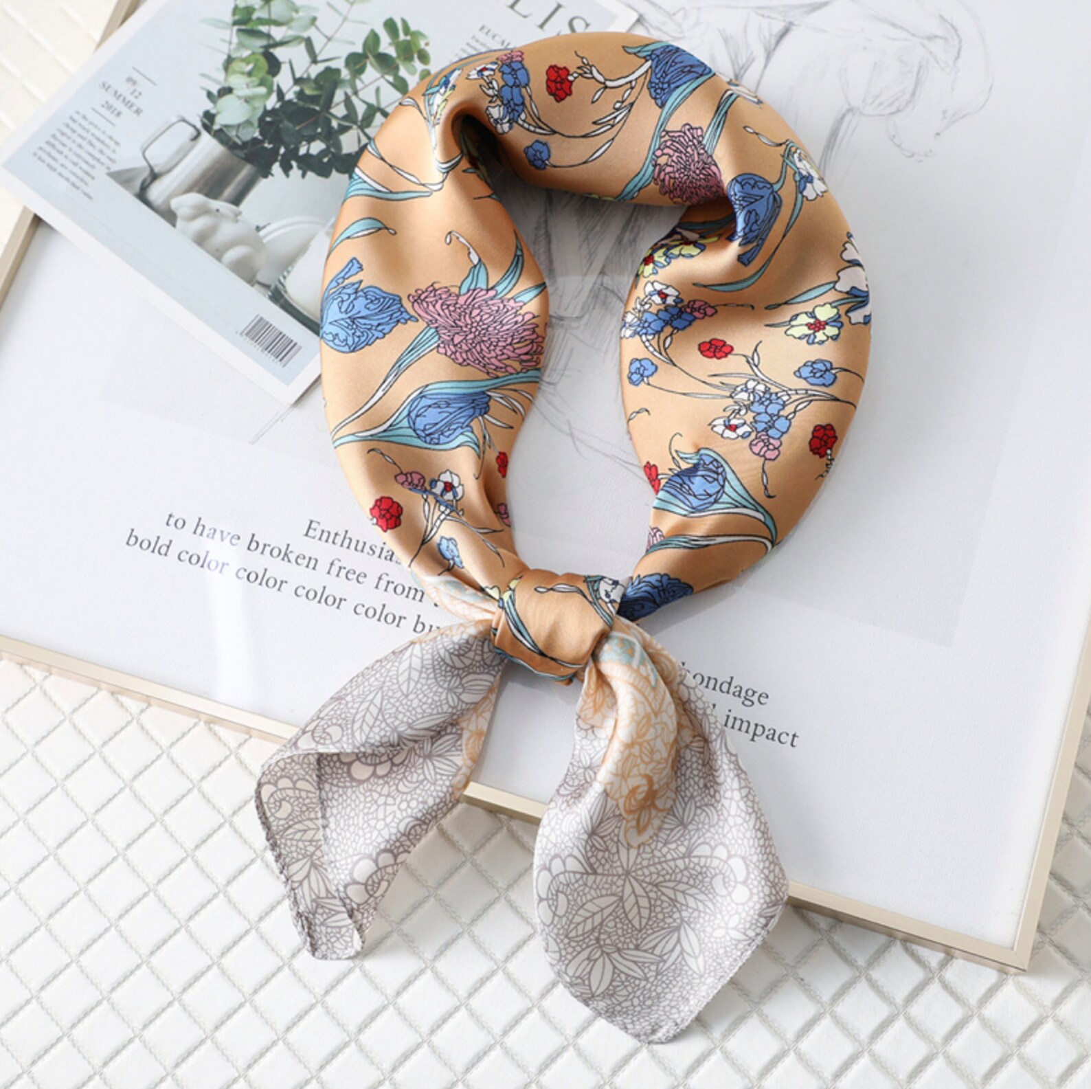 Silky Floral Bandana Satin Bandana | Etsy