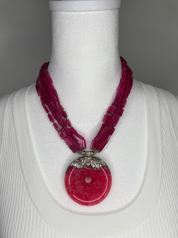 Pink Beaded, Multi-layered Statement Necklace - image 1