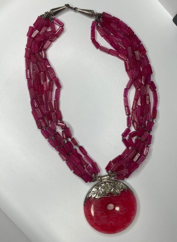 Pink Beaded, Multi-layered Statement Necklace - image 3