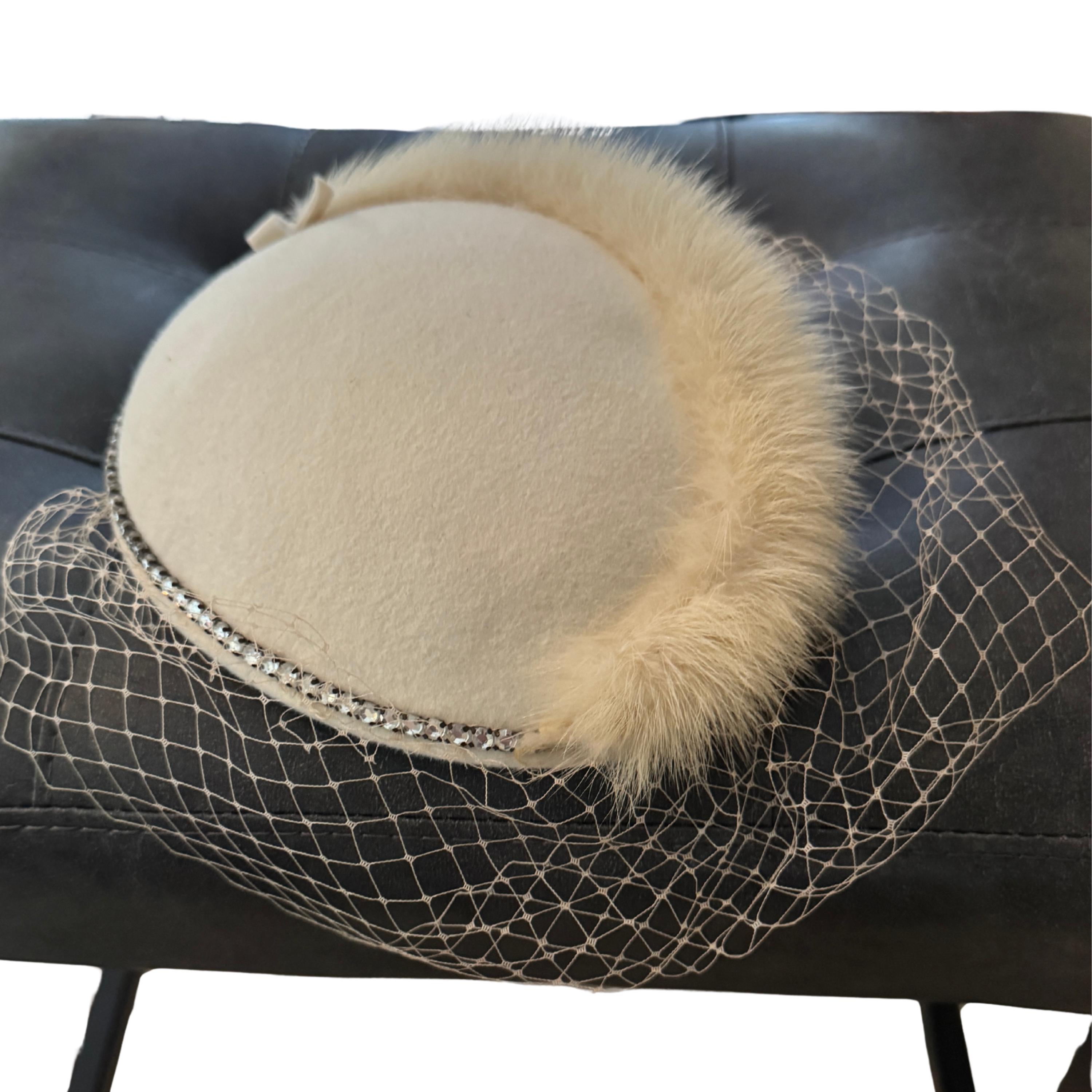 Vintage Sonni San Francisco Wool Pillbox Hat | Fur Trim 