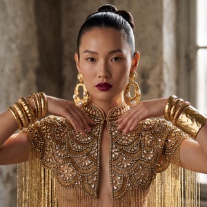 Gold Beaded Fringe Cape, Handmade Bridal Statement Shoulder Jewelry, Art Deco Evening Wrap image 4