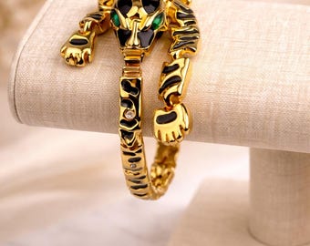 Kenneth Jay Lane GOLD Crystal Panther Adjustable Bracelet 7 