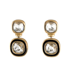 Authentic CHRISTIAN DIOR Vintage Crystal & Enamel Drop Earrings