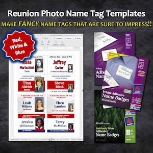 Class Reunion Avery Sticker Name Tag Templates - (Red, White & Blue) 2.33 x 3.375” | diy Class Reunion Badges | MS Word DIGITAL DOWNLOAD