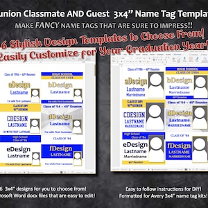 Reunion Name Tag Templates - DIGITAL DOWNLOAD (Harvest Gold and Royal Blue) 3&quot;x4&quot;