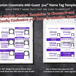 Reunion Name Tag Templates - DIGITAL DOWNLOAD (Purple and Gray) 3&quot;x4&quot;