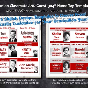 Reunion Name Tag Templates - DIGITAL DOWNLOAD (Scarlet Red and Silver) 3"x4"