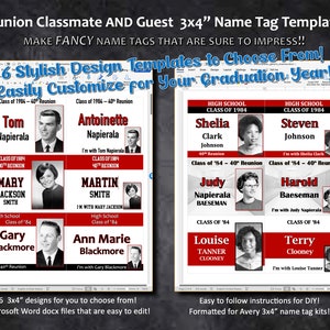 Reunion Name Tag Templates - DIGITAL DOWNLOAD (Scarlet Red, Black, & White) 3"x4"