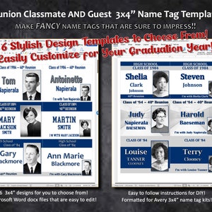 Reunion Name Tag Templates - DIGITAL DOWNLOAD (Midnight Blue / Navy and Silver) 3&quot;x4&quot;