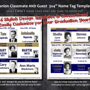 Reunion Name Tag Templates - DIGITAL DOWNLOAD (Vegas Gold and Navy Blue) 3&quot;x4&quot;