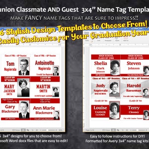 Reunion Name Tag Templates - DIGITAL DOWNLOAD (Red and White) 3&quot;x4&quot;
