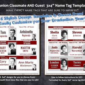 Reunion Name Tag Templates - DIGITAL DOWNLOAD (Maroon and Silver) 3&quot;x4&quot;