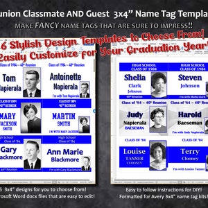 Reunion Name Tag Templates - DIGITAL DOWNLOAD (Royal Blue and White) 3&quot;x4&quot;