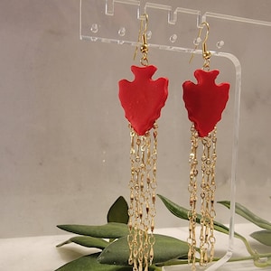 Arrowhead Polymer Clay Earrings, Handmade Earrings, Chiefs Accessories, Kansas City Earrings, KC Earrings, Red Earrings, Chain Earrings